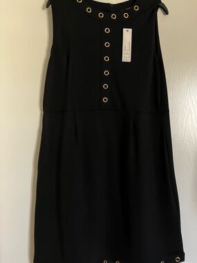 Belldini Black Sleeveless Midi Dress with Gold Eyelet Accents